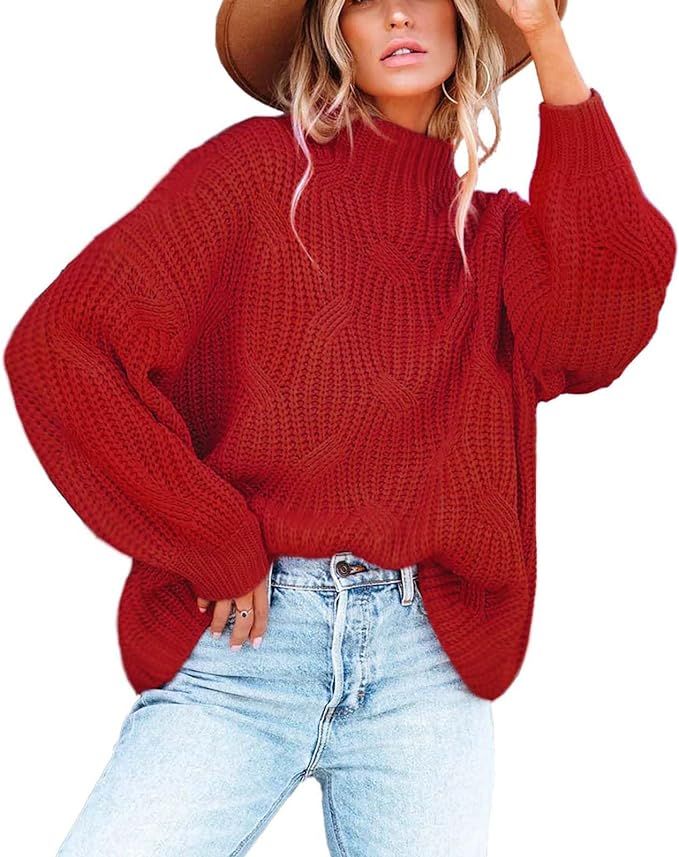 Women's Oversized Crewneck Sweater Drop Shoulder Loose Long Sleeve Knit Pullover Sweater | Amazon (US)
