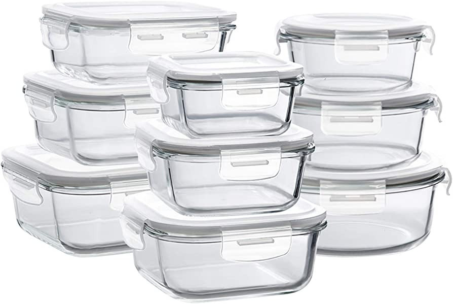 BAYCO Glass Storage Containers with Lids, 9 Sets Glass Meal Prep Containers Airtight, Glass Food ... | Amazon (US)