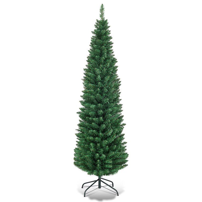 Costway 5Ft6Ft7Ft9Ft PVC Artificial Pencil Christmas Tree Slim Green | Walmart (US)
