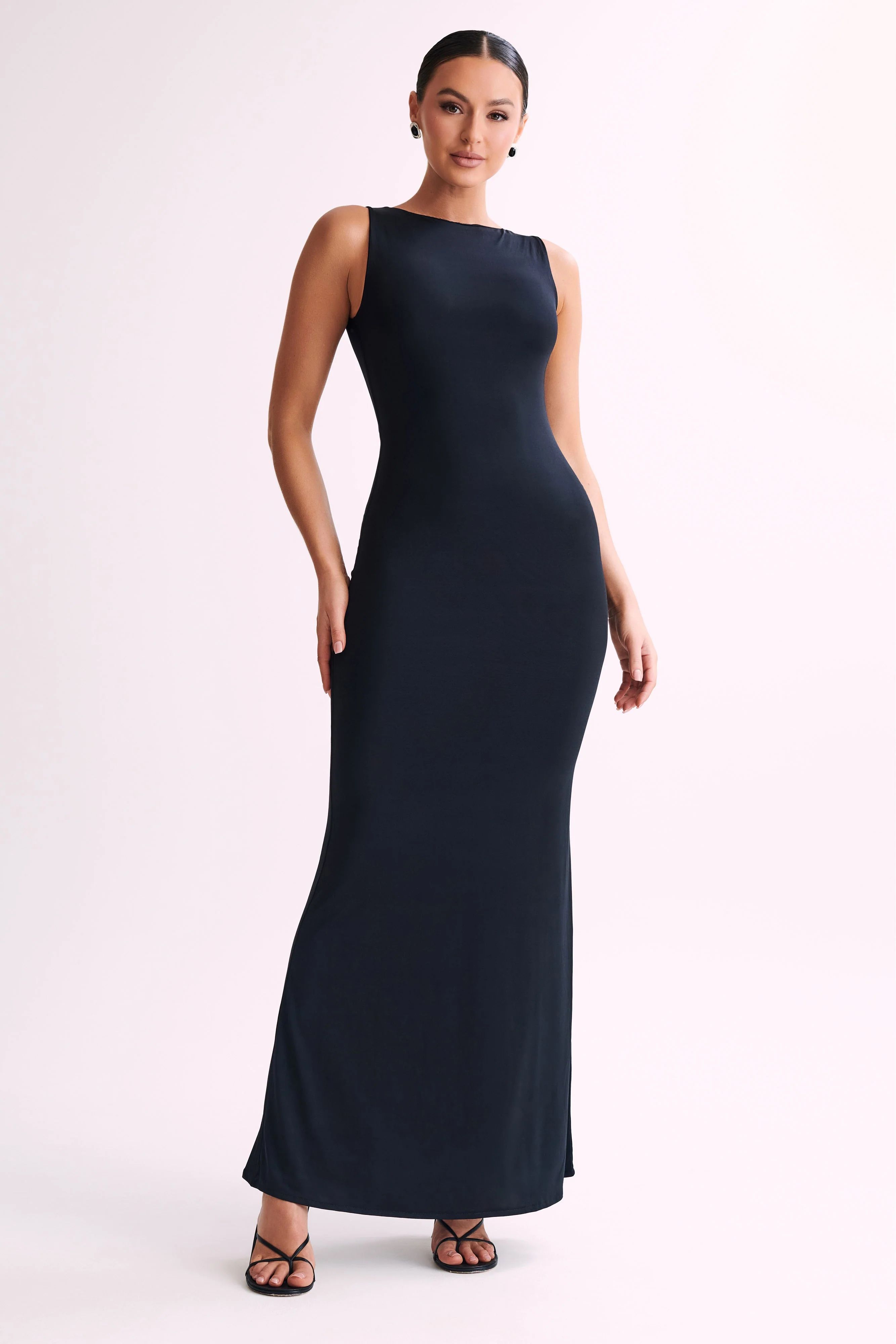 Tarna Sleeveless Slinky Maxi Dress - Black | MESHKI US