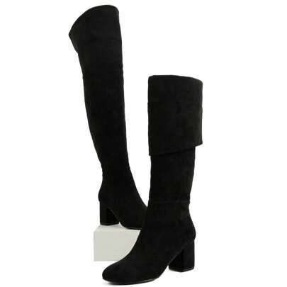 Women's Thigh High Boots Faux Suede Over The Knee Boots Fold Calf Tall Boots Block Heel Boots Round Toe | SHEIN