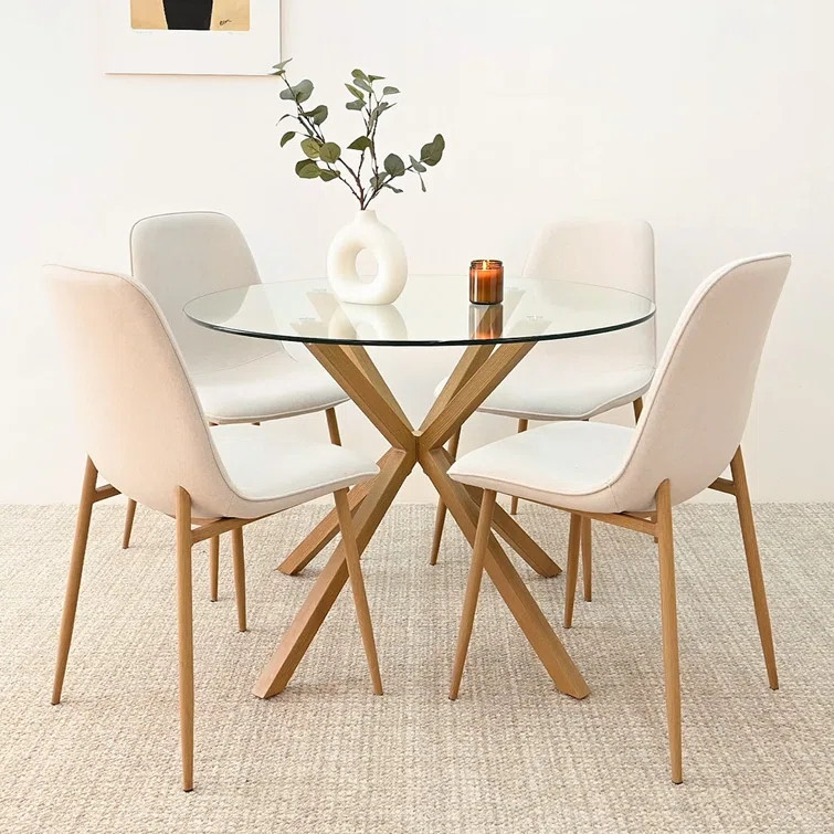 Folmar 5 - Piece Round Glass Top Pedestal Dining Set | Wayfair North America