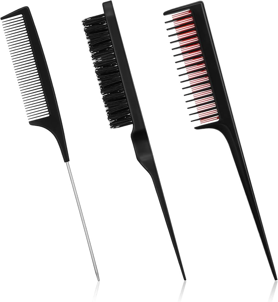 Patelai 3 Pieces Hair Styling Set - Fluffy Brush, Rat Tail Comb, and Triple Teasing Comb for Back... | Amazon (US)