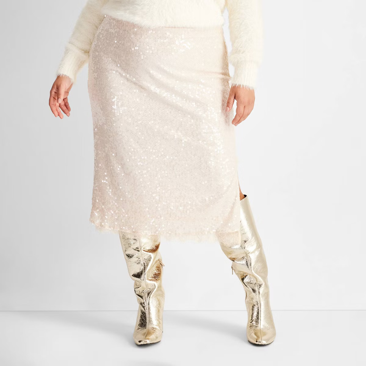 Women's Sequin Midi Skirt - Future Collective Champagne | Target