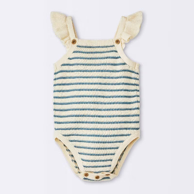 Baby Girls' Pointelle Striped Sweater Romper - Cloud Island™ Blue | Target