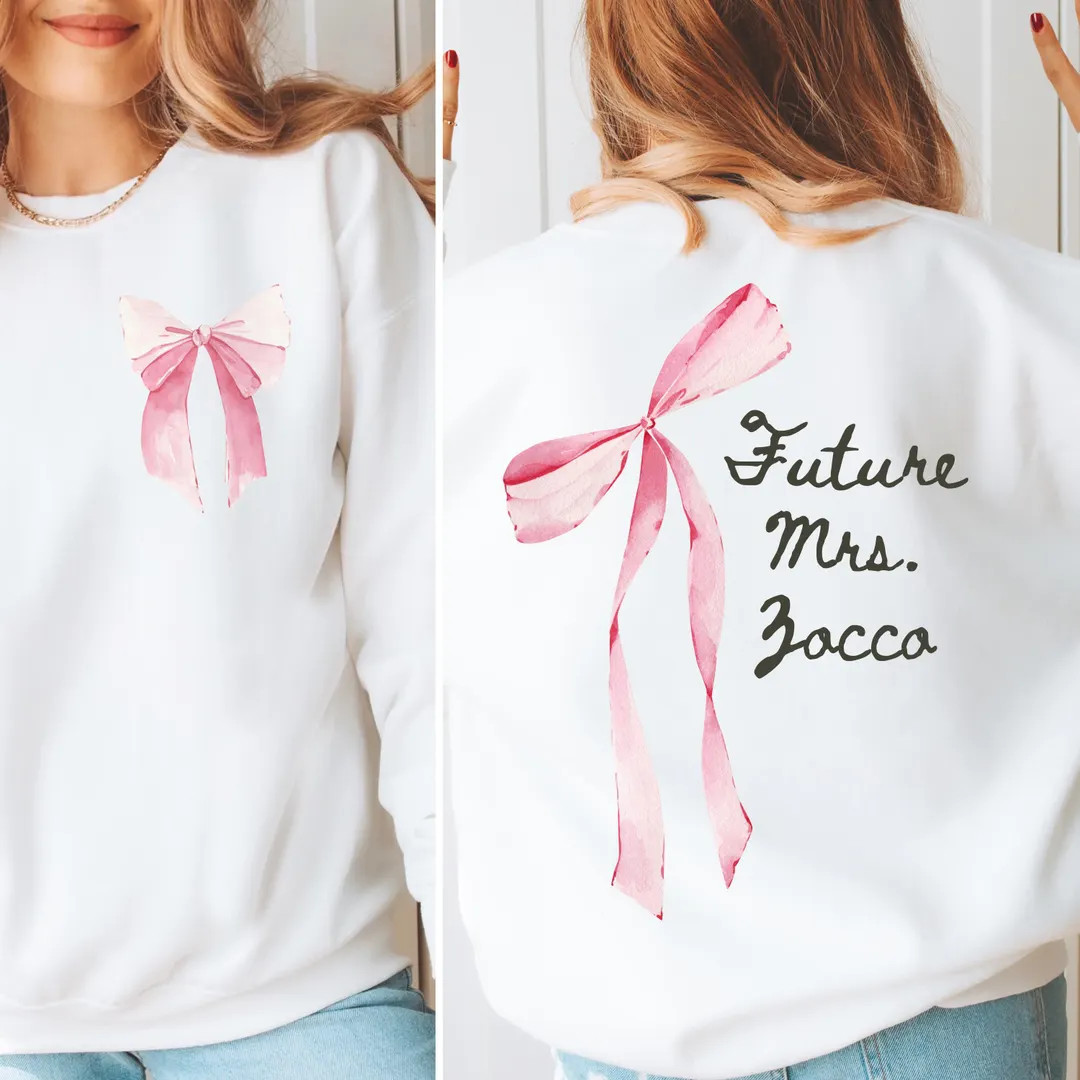 CUSTOM Future Mrs. She's Tying the Bow Knot pink, Personalized Bachelorette Sweatshirt, Bride's N... | Etsy (US)