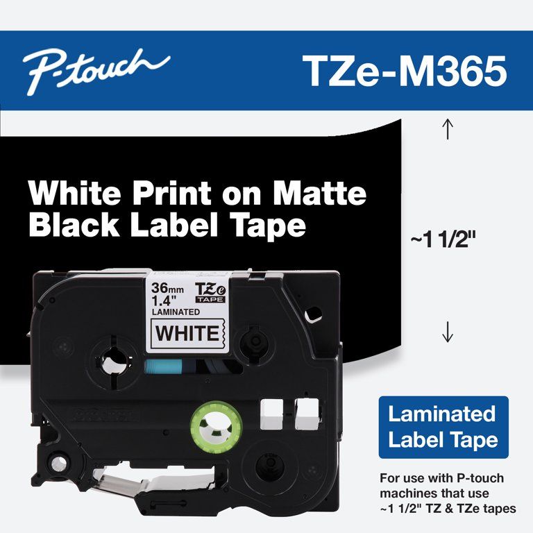Brother P-Touch TZe-M365 White on Matte Black Label Tape, Laminated, 1.4 in. x 26.2 ft. - Walmart... | Walmart (US)