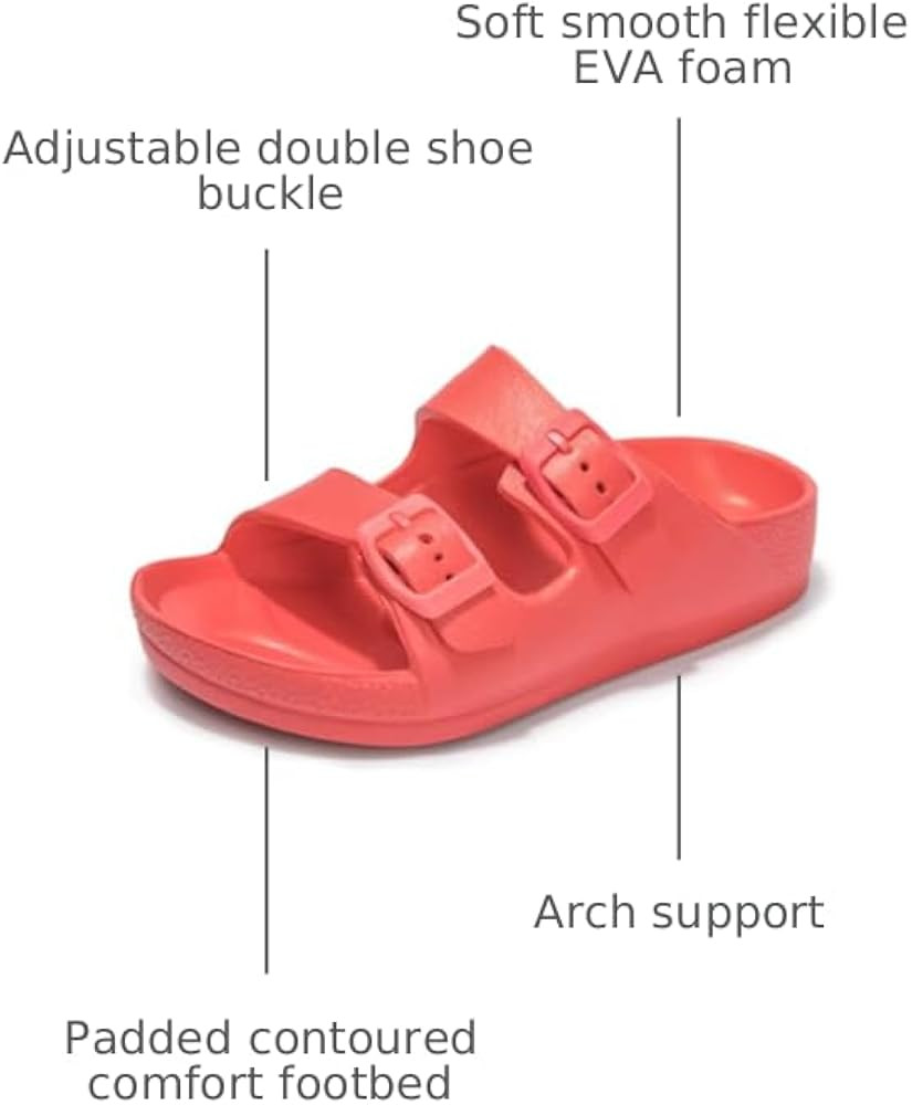 FUNKYMONKEY Unisex-Child Slides Double Buckle Adjustable EVA Flat Sandals for Boys Girls | Amazon (US)