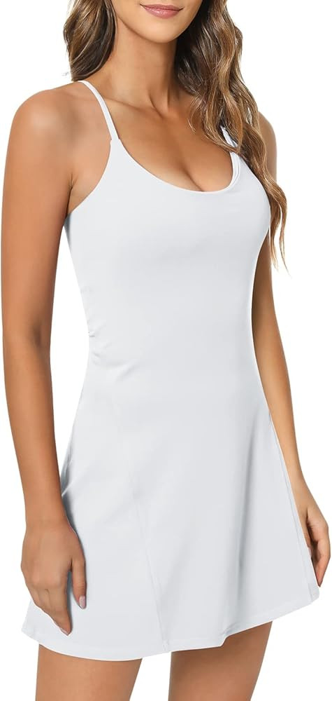 GYM RAINBOW Women's Built-in Bra Workout Dress Adjustable Straps Exercise Tennis Dress with Biker... | Amazon (US)