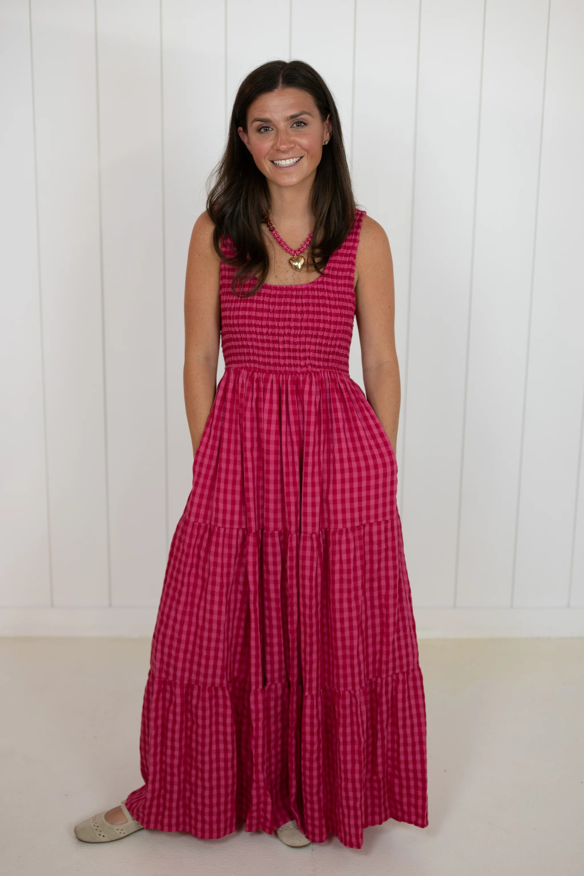 Pink Smocked Gingham Maxi DressOnly 1 left | Shop.app