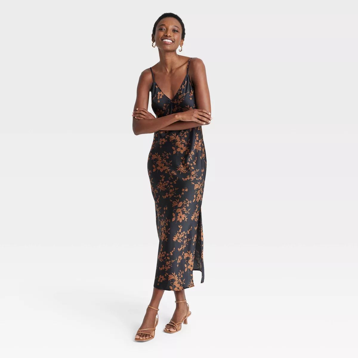 Women's Midi Slip Dress - A New Day™ Black Floral M | Target