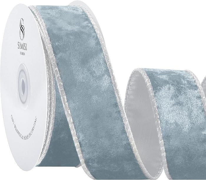 SIMISI RIBBON Dusty Blue Crushed Velvet Ribbon Wired for Christmas Tree Decorations, Outdoor Orna... | Amazon (US)