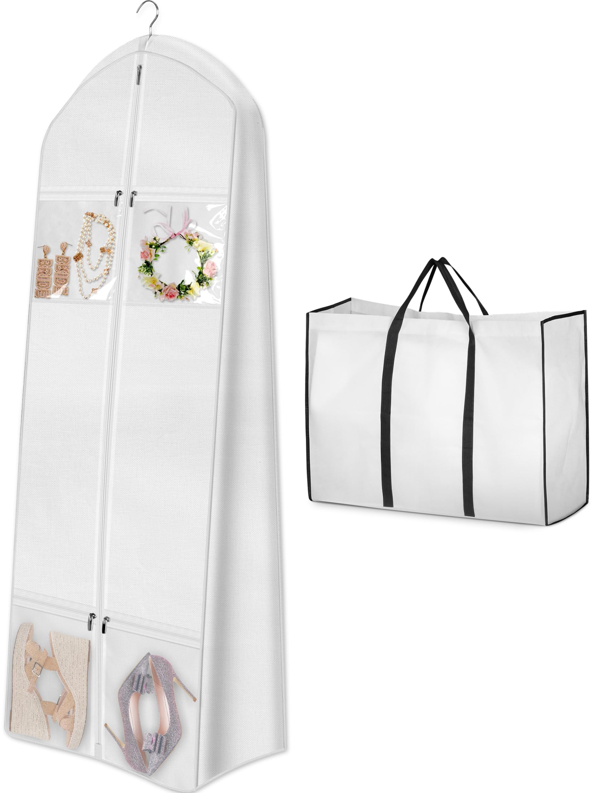 MISSLO Portable 70" Wedding Dress Garment Bag with Bride Tote Bag 8'' Gusseted Dress Bags for Gow... | Amazon (US)