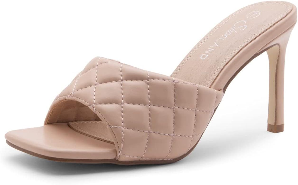 Shoe Land MELROSE Women's Square Open Toe High Heel Sandals Quilted Single Band Slip on Mules | Amazon (US)