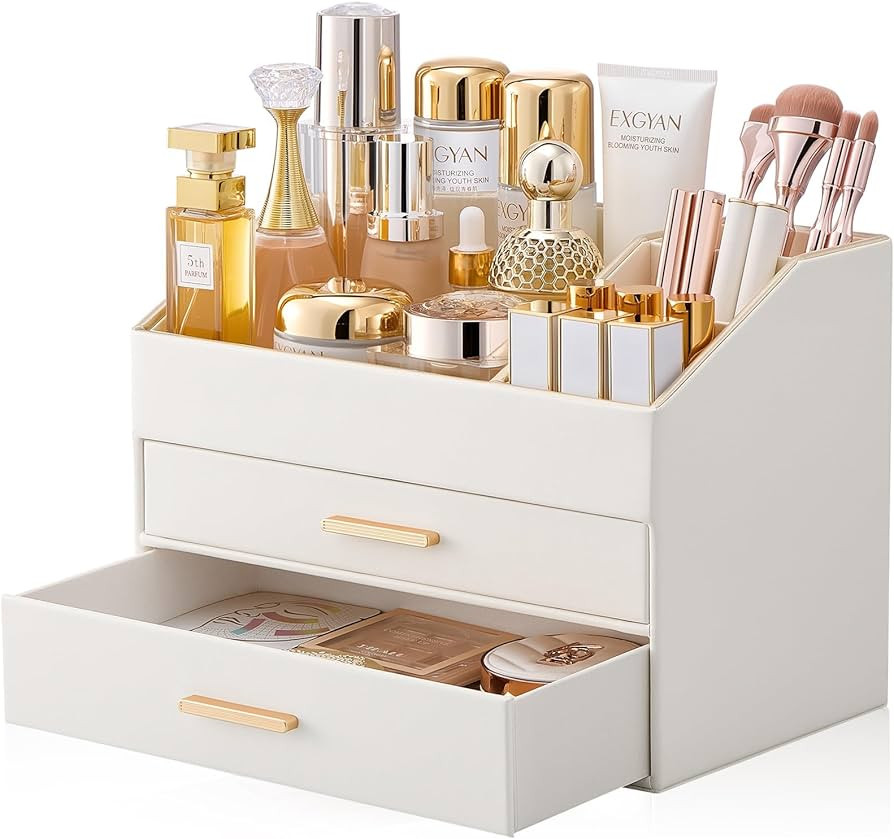 Lolalet Makeup Organizer for Vanity Desk, 3-Layer PU Leather Luxury Make Up Storage Cosmetics Hol... | Amazon (US)