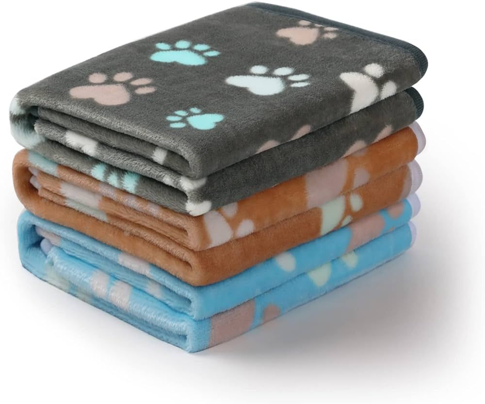 Luciphia 1 Pack 3 Blankets Fluffy Premium Fleece Pet Blanket Flannel Paw Printed Throw for Dog Ca... | Amazon (US)