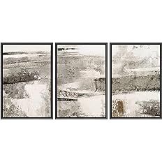 wall26 Framed Canvas Print Wall Art Set Minimal Black Gray Paint Landscape Abstract Shapes Illust... | Amazon (US)