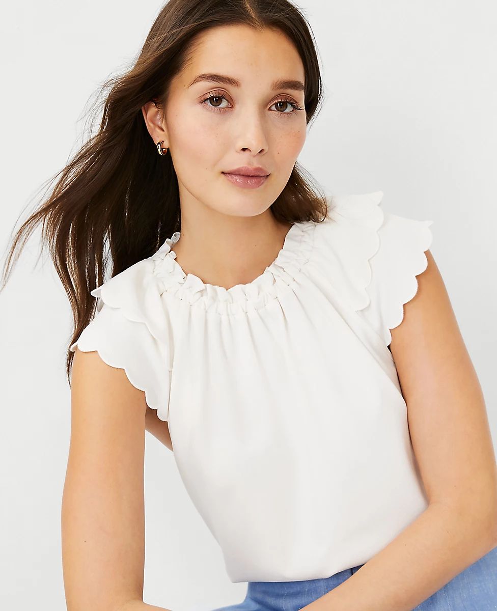 Scalloped Crepe Shell | Ann Taylor (US)
