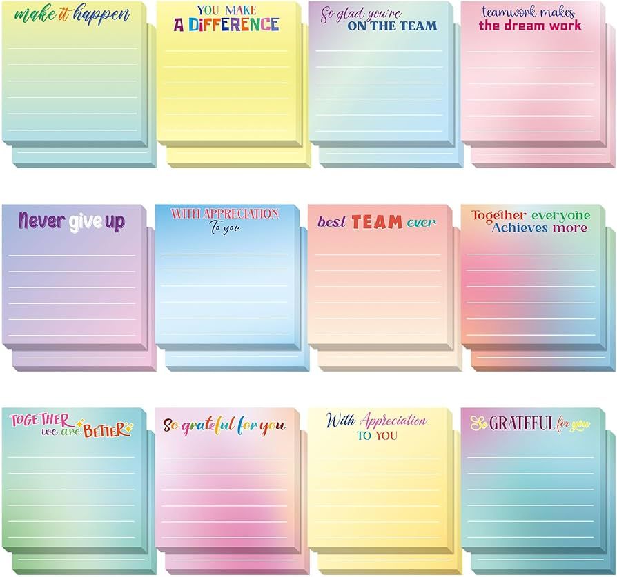 Yinder 24 Pcs Inspirational Sticky Notes with Lines Cute Motivational Sticky Note Pad Appreciatio... | Amazon (US)