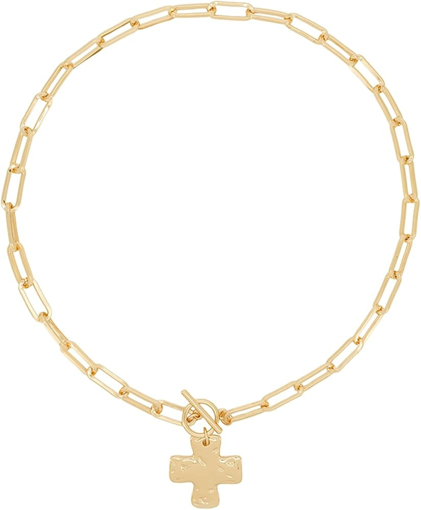 Gold Chunky Cross Necklace for Women - Statement Layered Hammered Cross Pendant Jewelry with Vint... | Amazon (US)