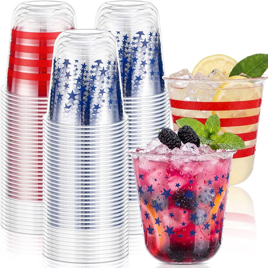 Potchen 50 Pcs Patriotic Party Cups 12oz 4th of July Plastic Cup for Memorial Day Blue Star Red S... | Amazon (US)