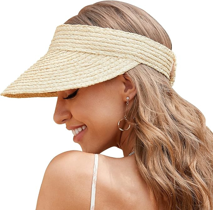 EW East Water Women's Natural Straw Sun Hat, Visor for Women, Beach Hats for Women, 50 SPF Sun Pr... | Amazon (US)