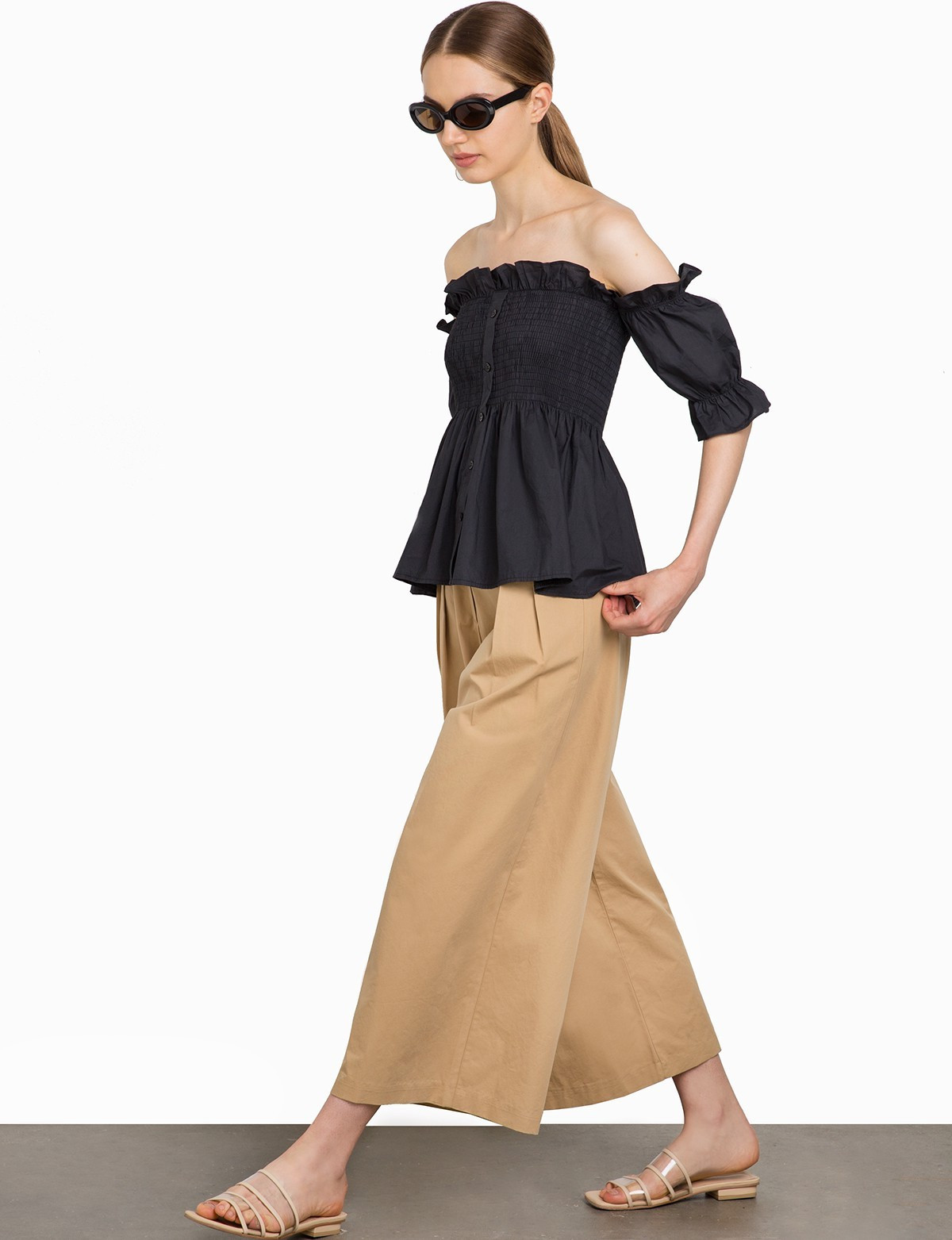 Pixie Market Black Smocked OTS Top | Spring