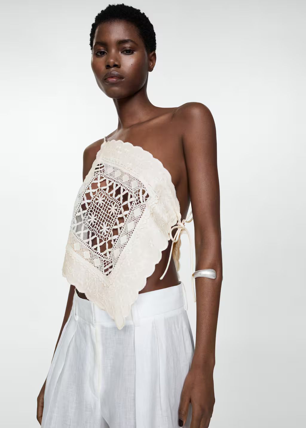 Asymmetrical top with embroidered panel -  Women | Mango USA | MANGO (US)