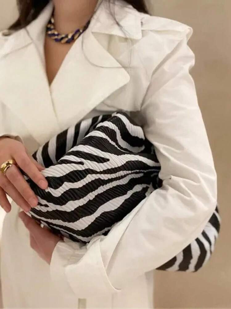 Fashion Day Clutch Dumpling Bag Zebra Holographic Cloud Bag Clip Purse Bag Women Pleated Pouch Totes Handbag Luxury Designer Zebra Soft Cloud Bag Women's Handbag Dumpling Bag Lady Purse Large Capacity Crossbody Bag | SHEIN