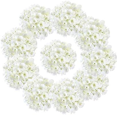 LUSHIDI 10PCS Silk Hydrangea Heads with Stems Artificial Flowers for Wedding Party Home Decor (Of... | Amazon (US)