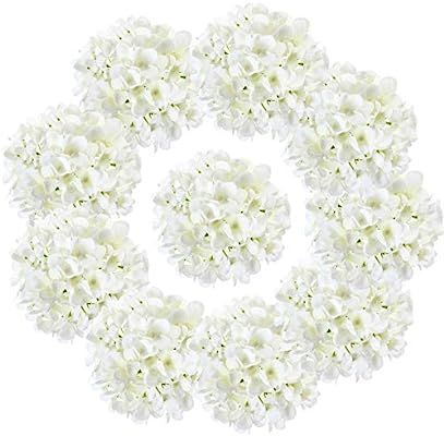 LUSHIDI 10PCS Silk Hydrangea Heads with Stems Artificial Flowers for Wedding Party Home Decor (Of... | Amazon (US)
