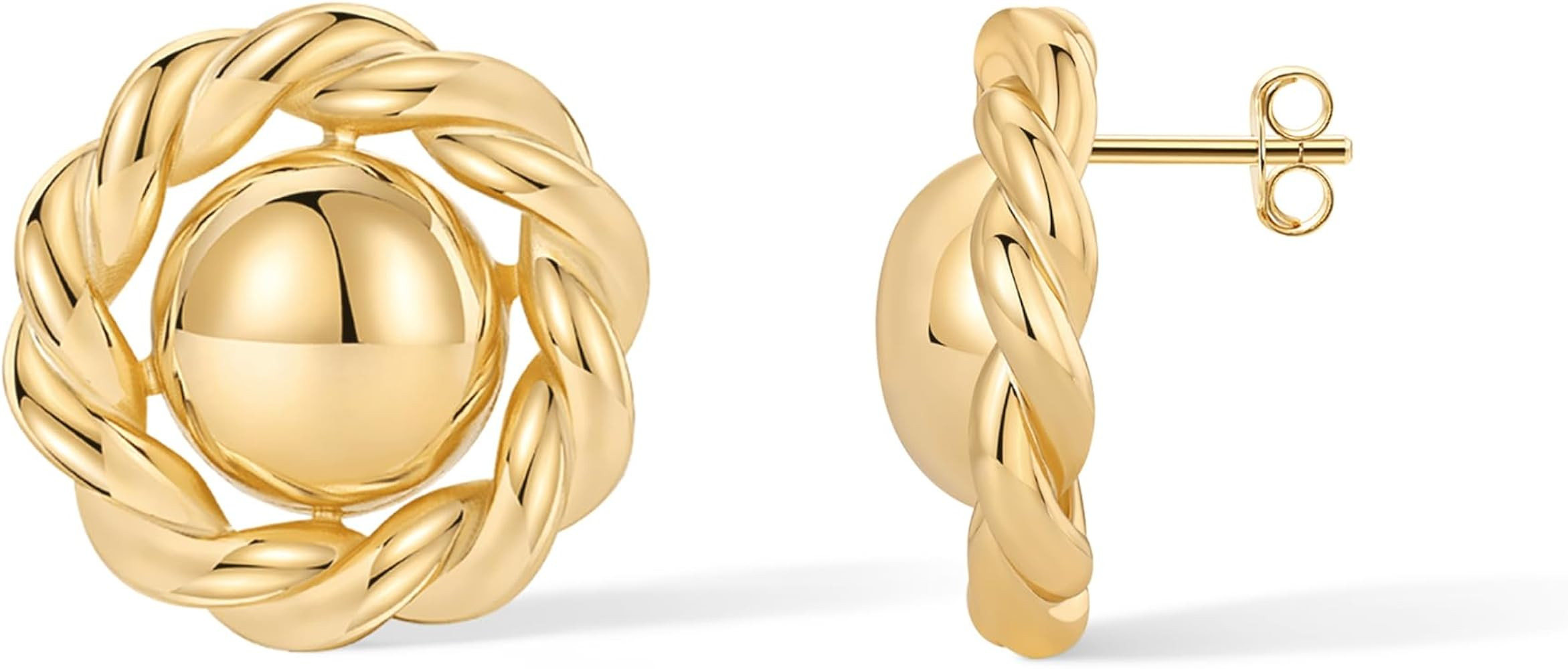 PAVOI 14K Gold Plated Chunky Vintage Earrings for Women - Trendy Textured Ribbed Knot Geometric T... | Amazon (US)