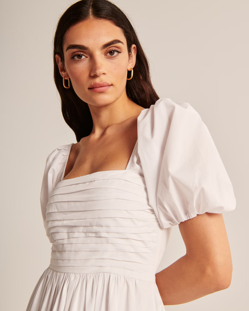 Women's Ruched Puff Sleeve Poplin Midi Dress | Women's Dresses & Jumpsuits | Abercrombie.com | Abercrombie & Fitch (US)