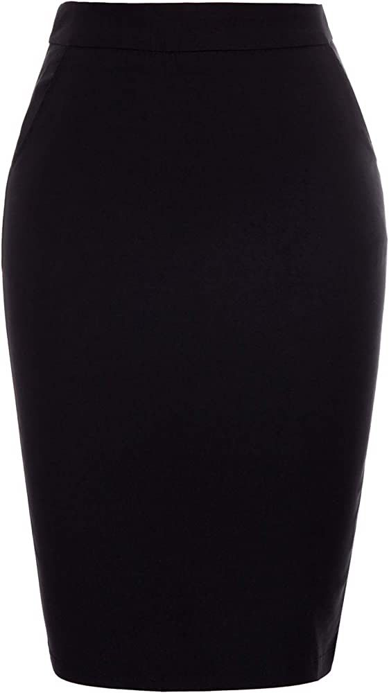 Kate Kasin Womens Knee Length Elastic Waist Stretchy Bodycon Business Pencil Skirt | Amazon (US)