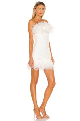 Lola Blanc Mini Feather Dress in White | Revolve Clothing (Global)