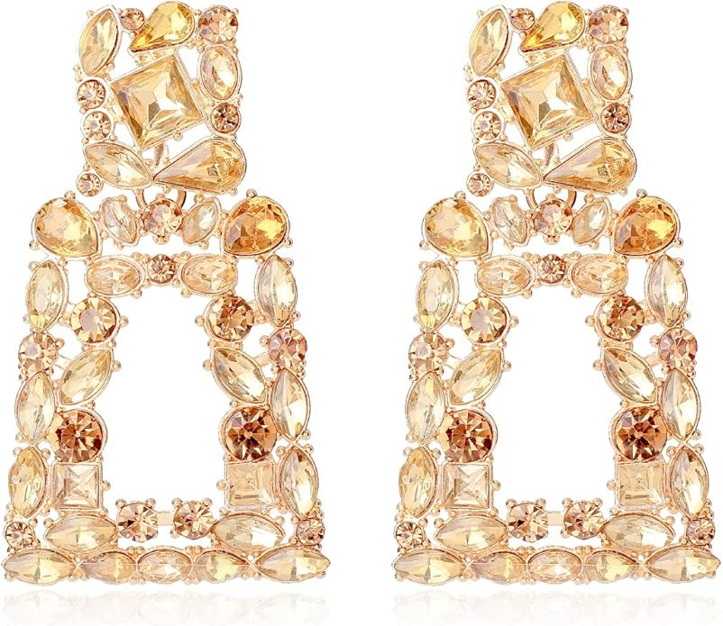 KELMALL Elegant Rhinestone Rectangle Dangle Earrings for Women - Sparkly Crystal Geometric Drop S... | Amazon (US)