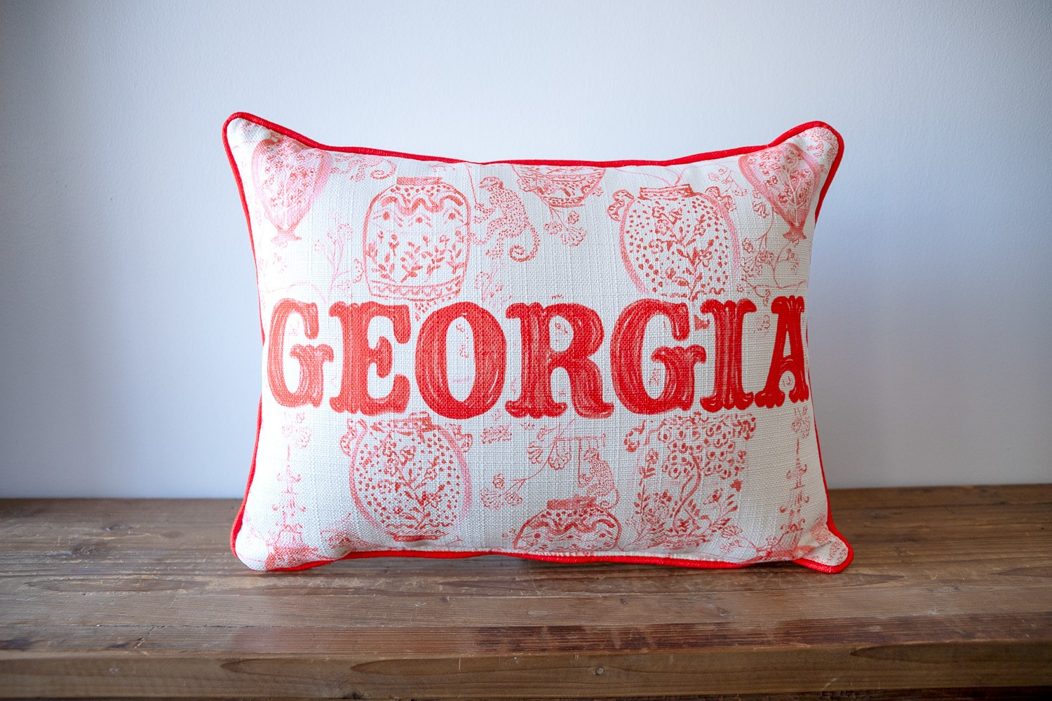 Coral Chinoiserie Monkey Pillow | Little Birdie | Little Birdie