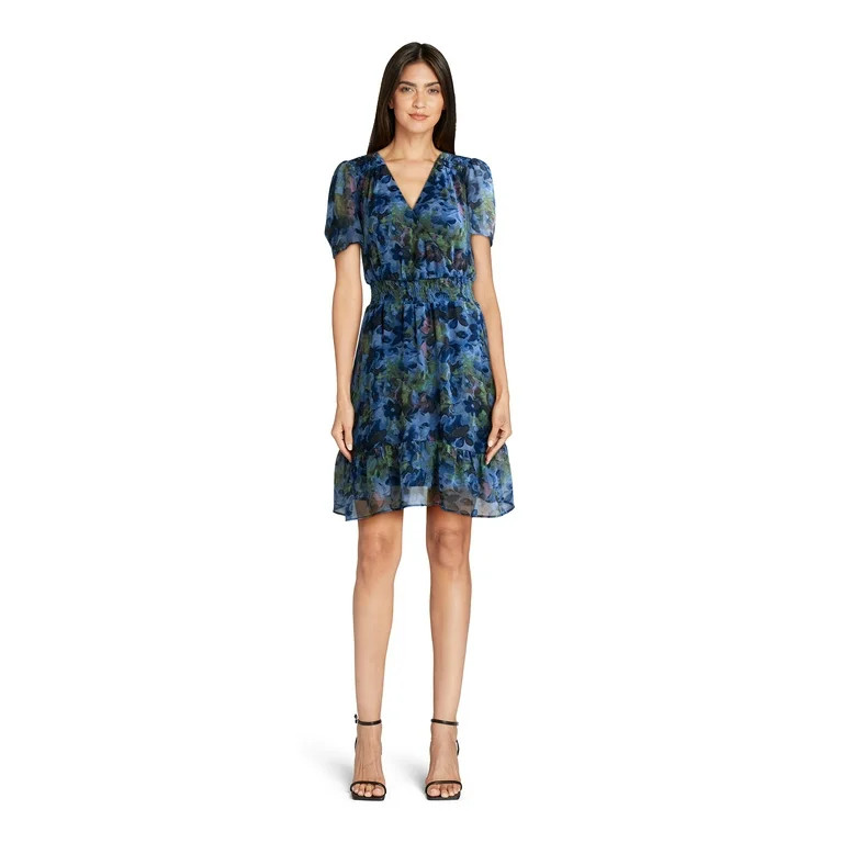 Time and Tru Women's and Women's Plus Flutter Sleeve Mini Wrap Dress, Sizes XS-4X | Walmart (US)