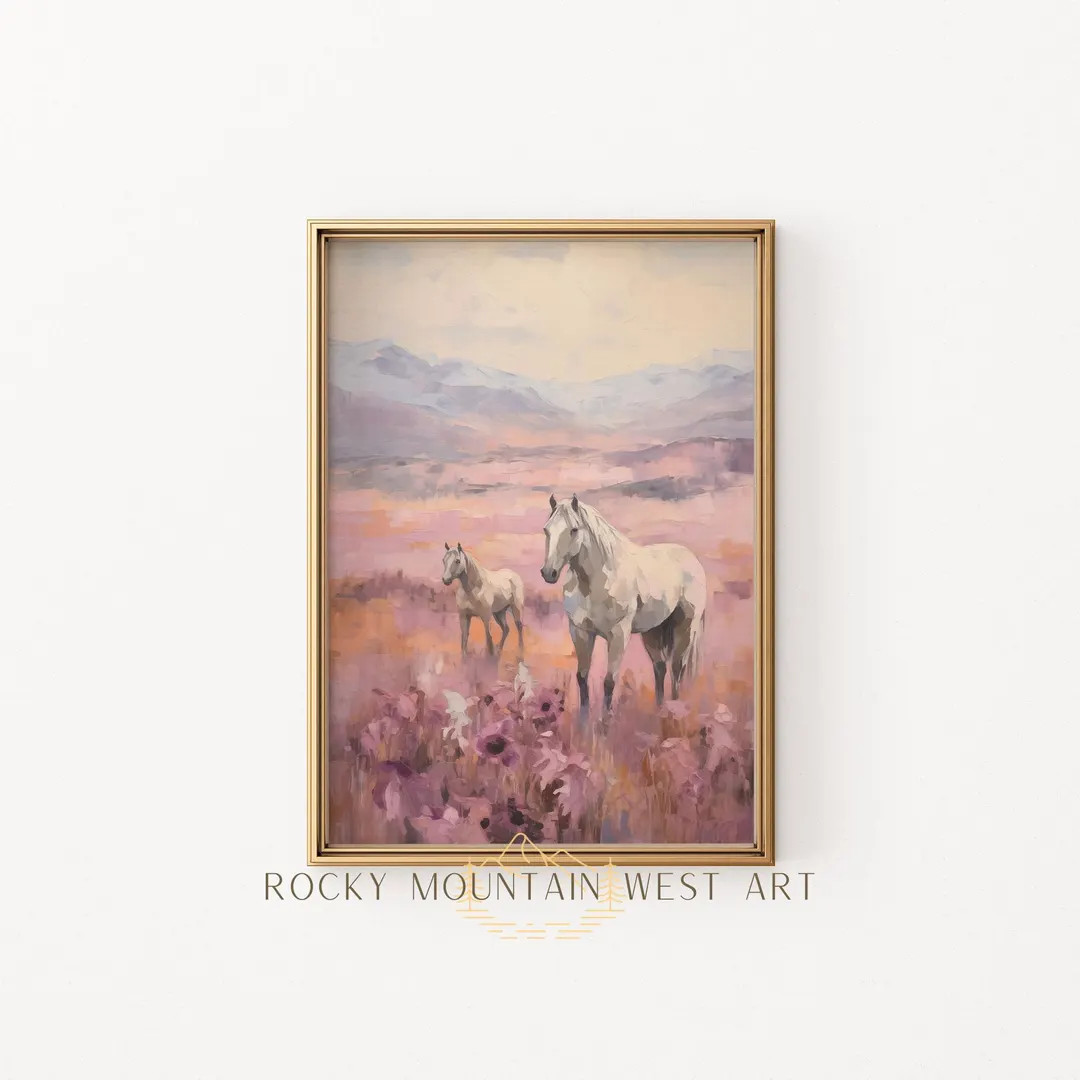 Light Pink Rustic Horse Painting Girly Western Wall Art Pink Vintage Horse Print Western Cowgirl ... | Etsy (US)