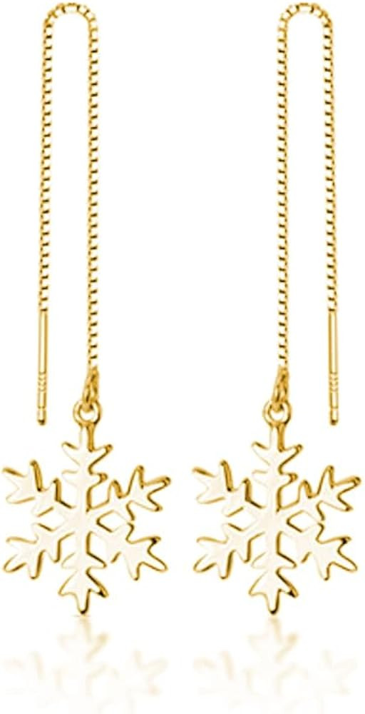 SLUYNZ 925 Sterling Silver Christmas Snowflake Earrings Dangle Chain for Women Teens Snowflake Da... | Amazon (US)