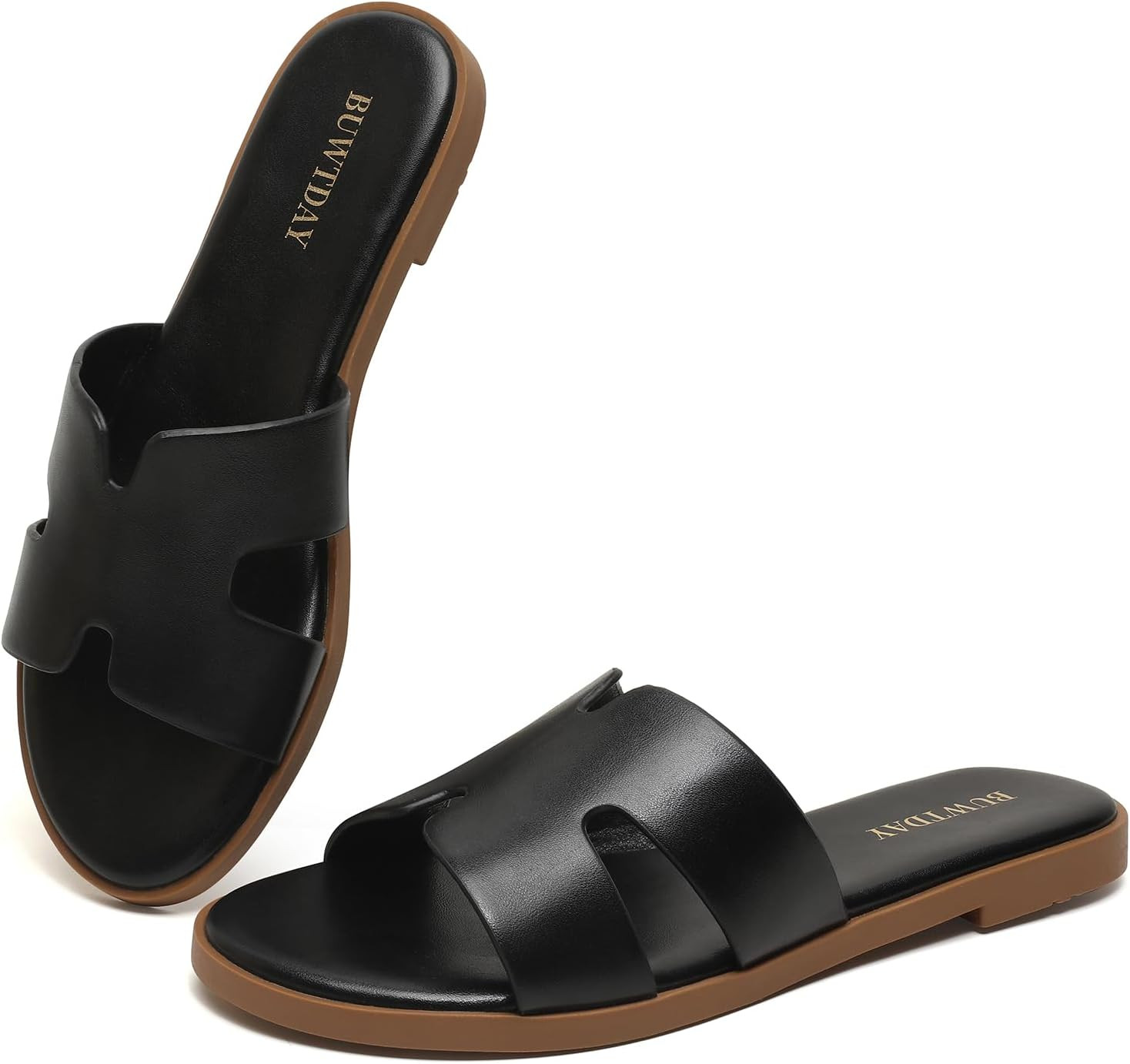 Womens Flat Sandals Dressy Summer Slides Comfortable Leather Sandals | Amazon (US)