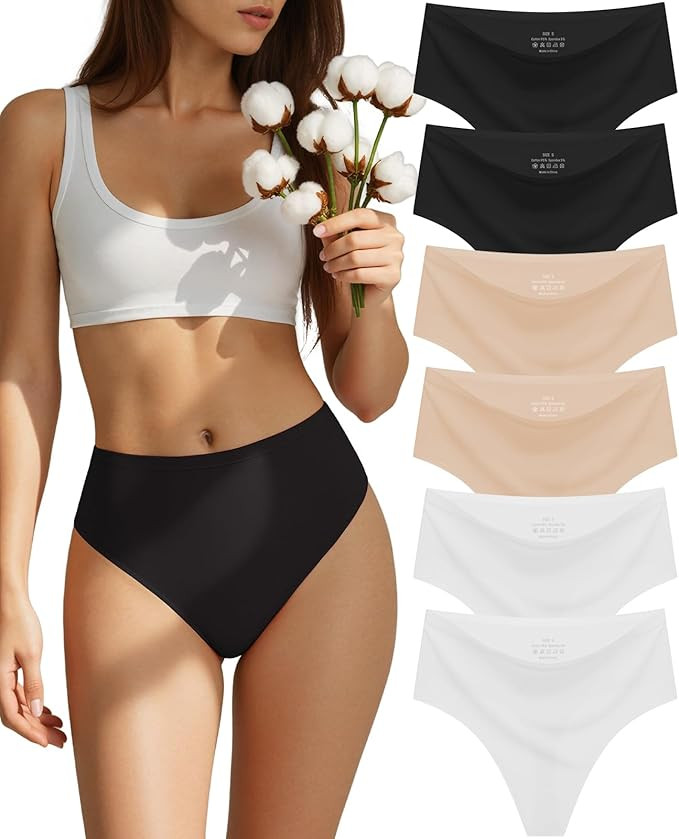 sosusu Seamless Underwear for Women Cotton Thongs High Waisted Soft Breathable No Show Panties In... | Amazon (US)