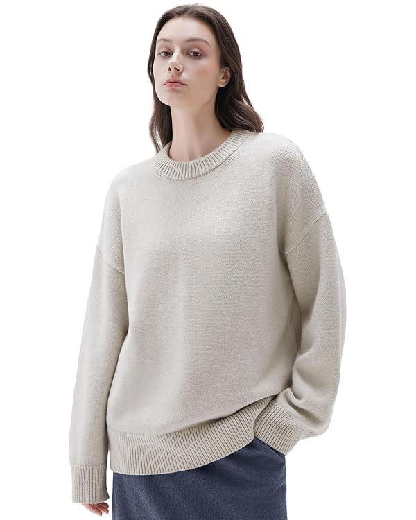 SUUKSESS Women Cashmere Blend Oversized Crew Neck Long Sleeve Pullover Sweaters | Amazon (US)