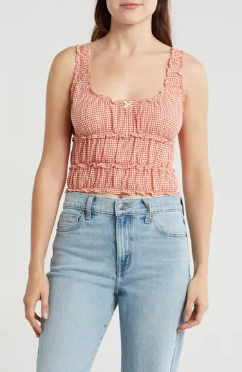 Lush Shirred Gingham Tank in Cream Red at Nordstrom Rack, Size X-Small | Nordstrom Rack