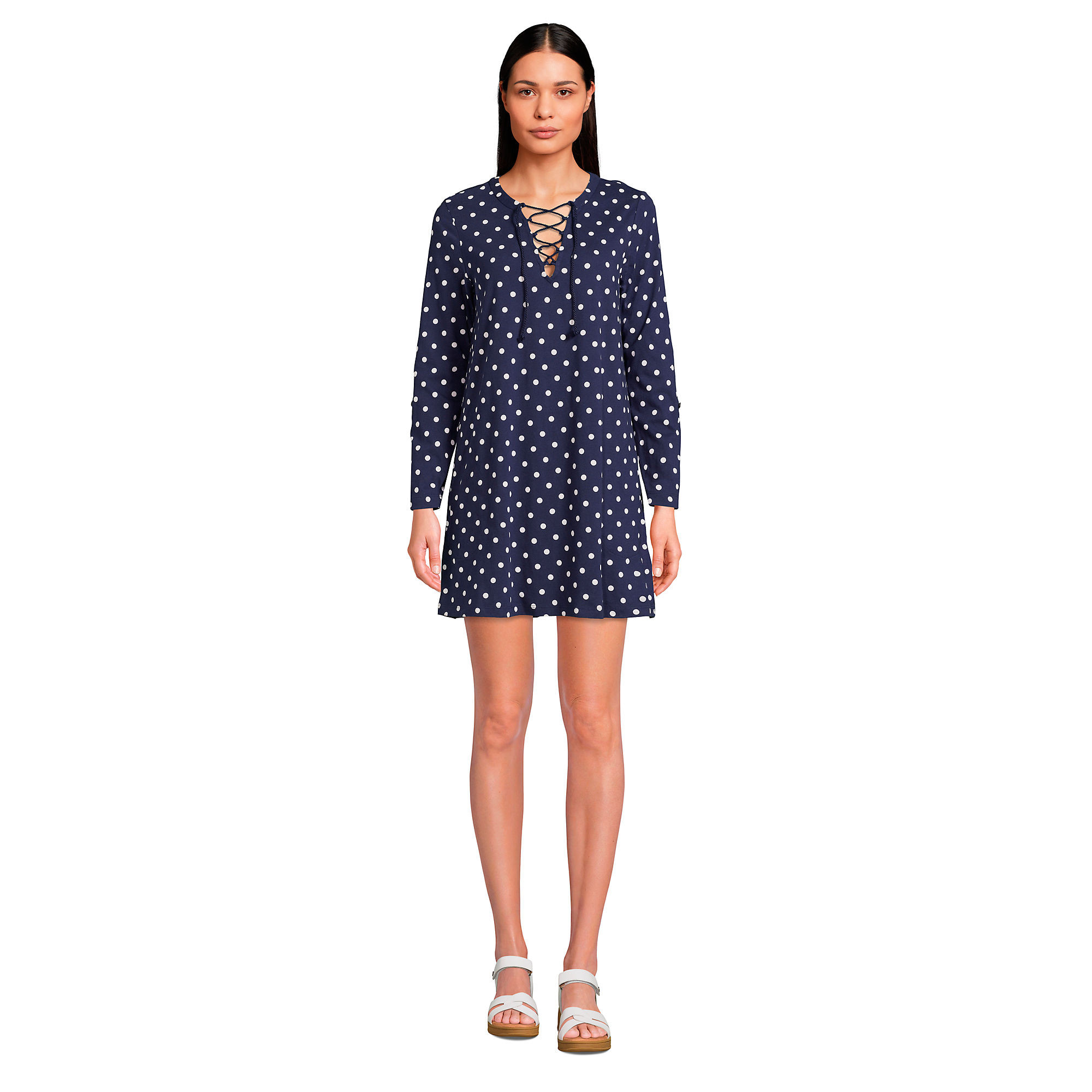 Women's Cotton Jersey V-neck Tunic Swim Cover-up Shirtdress | Lands' End (US)