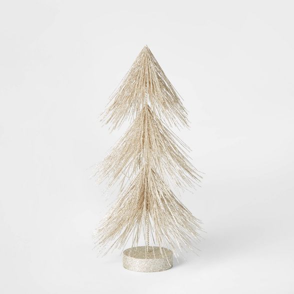12in Unlit Tinsel Christmas Tree Decorative Figurine Champagne - Wondershop&#8482; | Target