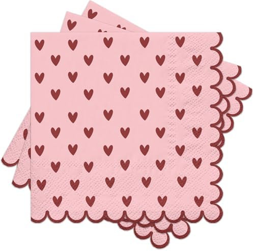 RUSPEPA 50 Pcs Pink Heart Napkin Paper, 3 Ply Red Hearts Design, Romantic Disposable Cocktail Nap... | Amazon (US)