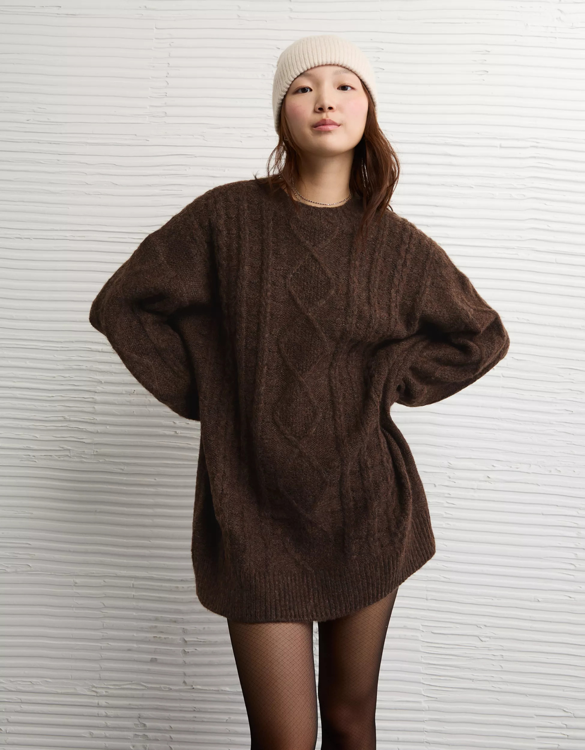 AE Oversized Cable Knit Sweater Dress | American Eagle Outfitters (US & CA)