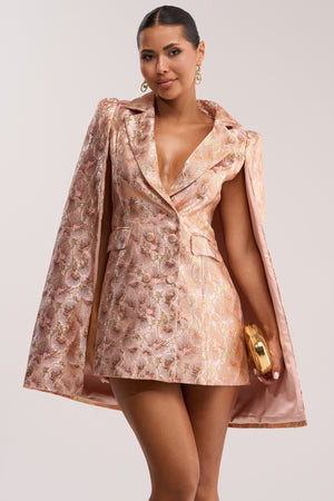 IMANI BROCADE CAPE SLEEVE BLAZER DRESS IN ORANGE | AKIRA