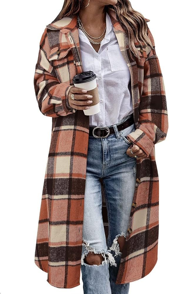 CHICZONE Womens Plaid Shacket Long Flannel Shirt Jacket Corduroy Coats | Amazon (US)